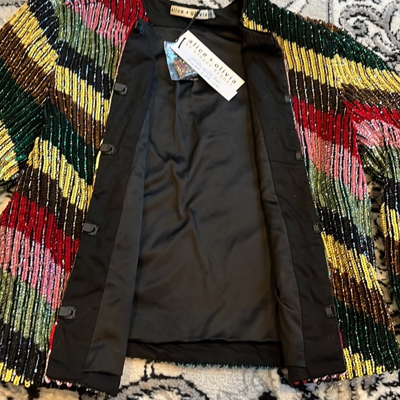 SOLD NWT Alice + Olivia Sequin & Beaded Jacket with Multi Colored Block Small - Picture 9 of 15